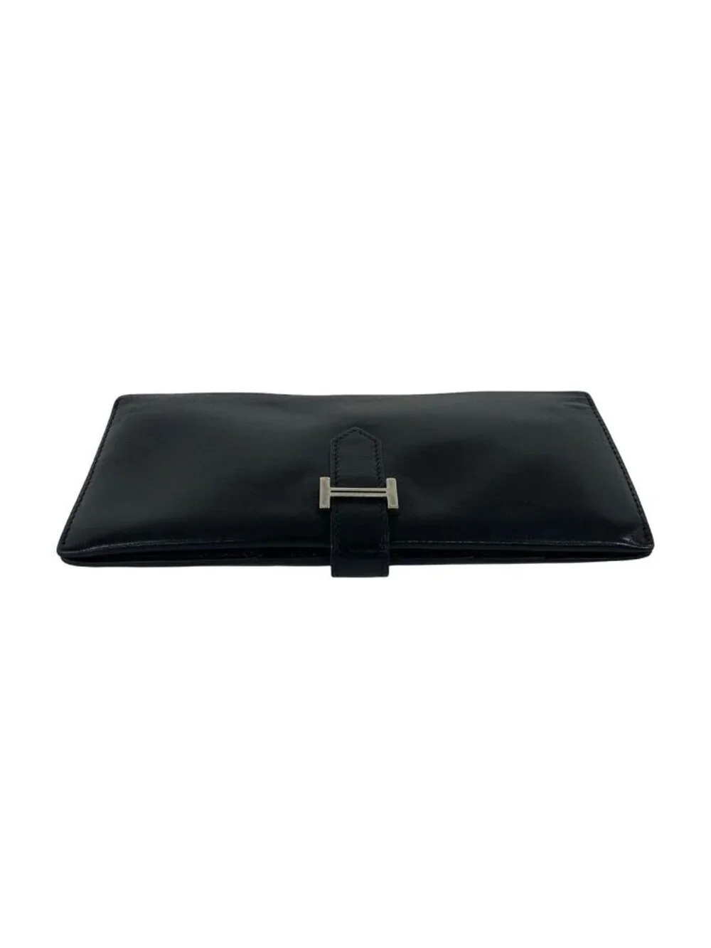Hermes Bearn Box Calf Wallet Bifold Card Case Coin Purse Black